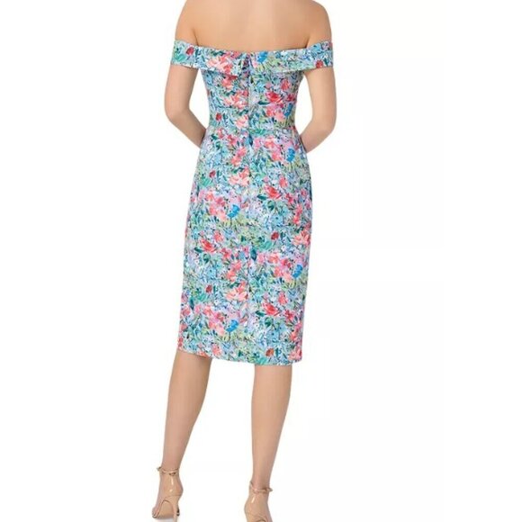 NWT Aidan by Aidan Mattox Off the Shoulder Floral Dress Lilac Multi Size 10 - Picture 3 of 16